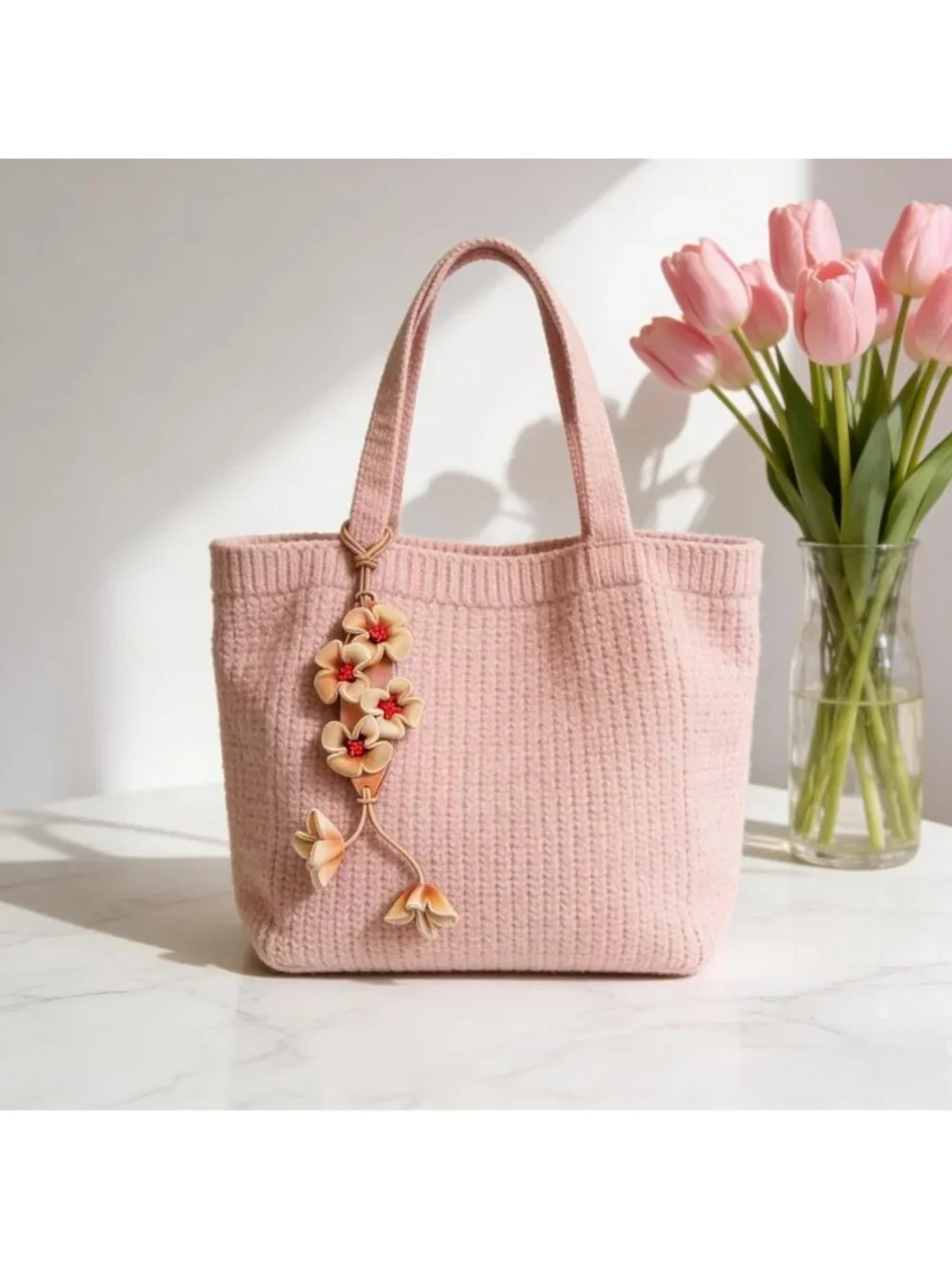 Boho Genuine Leather Flower Keychain | Cute Bag Charm for Handbags & Totes